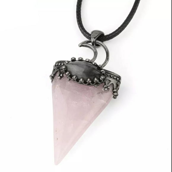 Rose Quartz and Labradorite Moon triangle point pendant with necklace - Picture 3 of 4